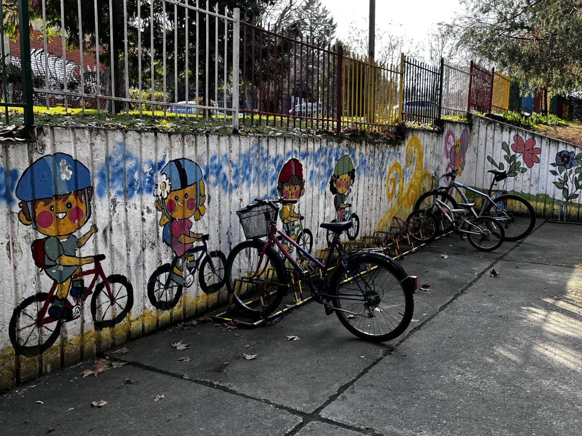 Bike parking at the entrance of Vlado Tasevski.